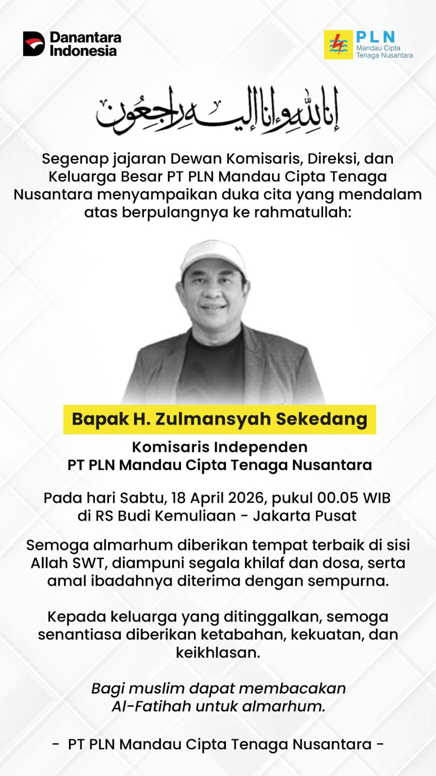 Iklan Duka Zoom PLN 2026